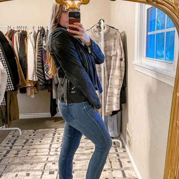 Scotch and Soda Goat Suede Perforated Leather Jacket Black S - Picture 3 of 8